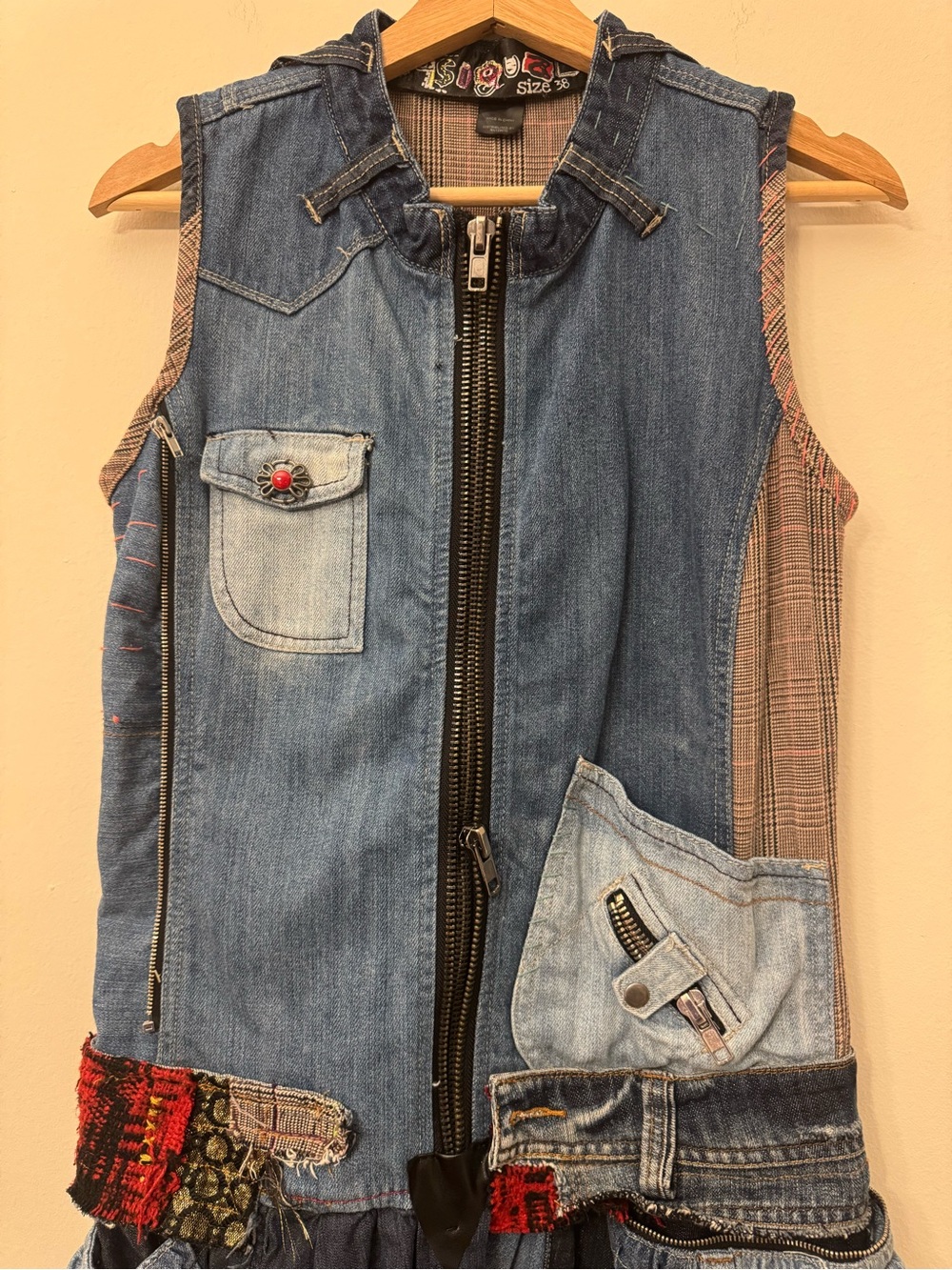 Desigual Boho Denim Midi Dress Size 38 Sleeveless Festival Jean Dress Half Zip - Picture 6 of 13
